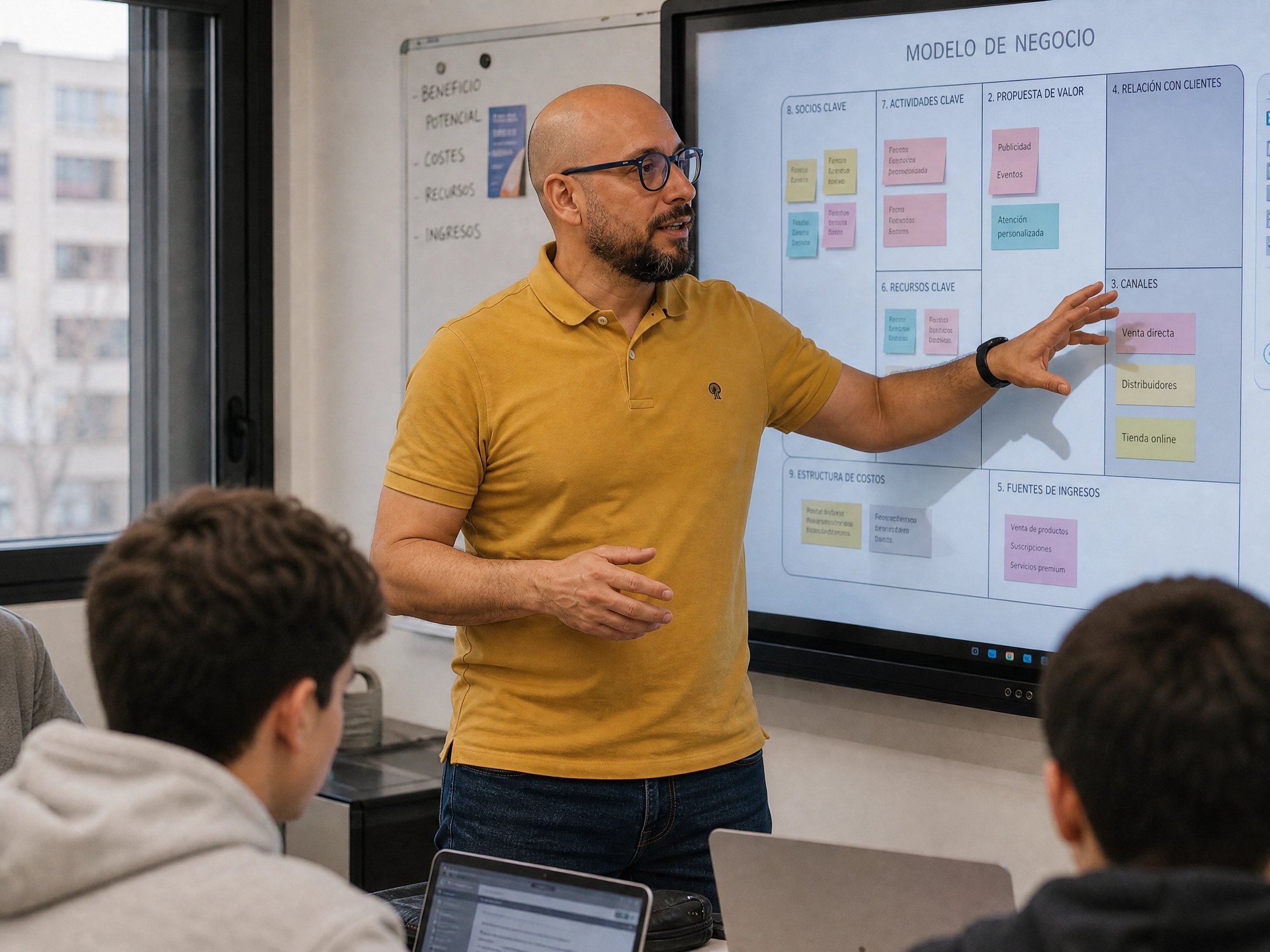 Juan Peco explicando el modelo de negocio al grupo